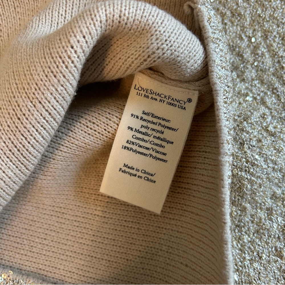 NWT LoveShackFancy Ferra Sequin Stretch Knit Cardigan Honey Gold Holiday - Picture 9 of 14